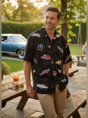 Dodge Charger Mopar Camp Shirt by David Carey Inc. Sz XL